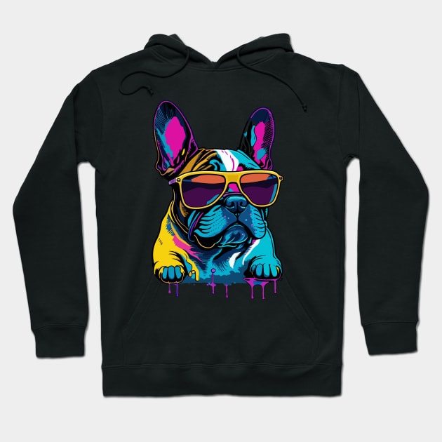 Neon French Bulldog with Sunglasses Hoodie by ReaBelle